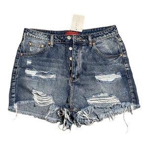 Bobbi Rocco Signature 8 Medium Mika Distressed Button Fly Denim Jean Shorts